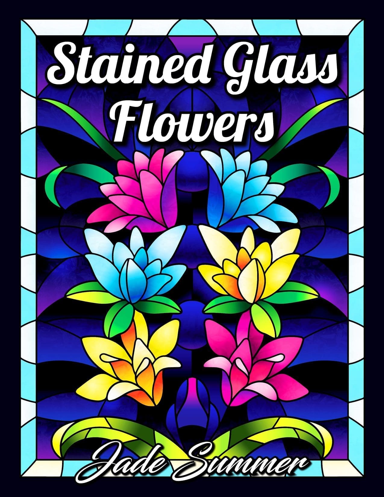Stained glass flowers coloring book jade summer