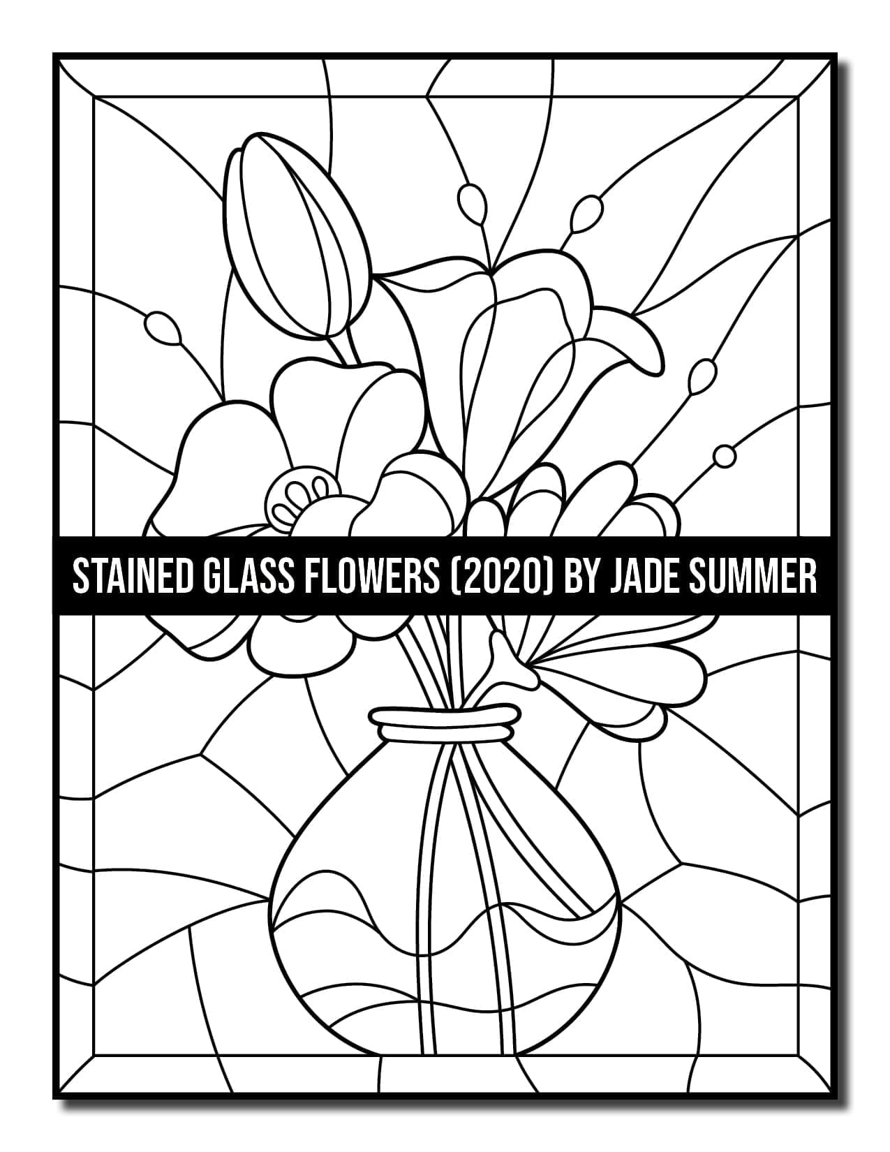 Stained glass flowers coloring book jade summer