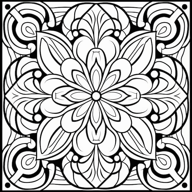Premium ai image symmetrical stained glass flower coloring pages