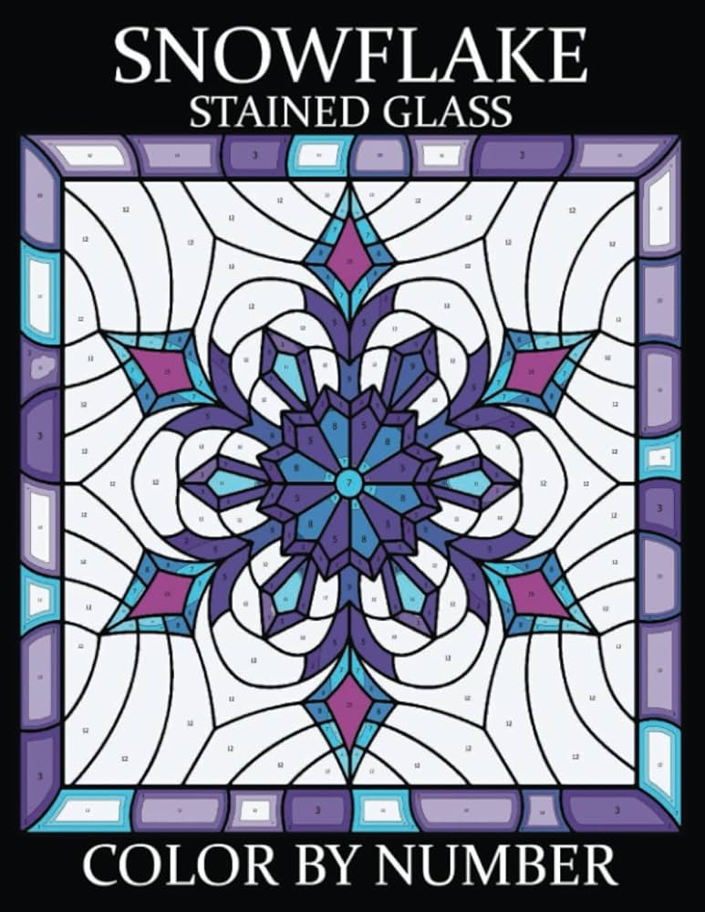 Snowflake stained glass color by number easy and relaxing snowflakes coloring book for adults and kids walter m books