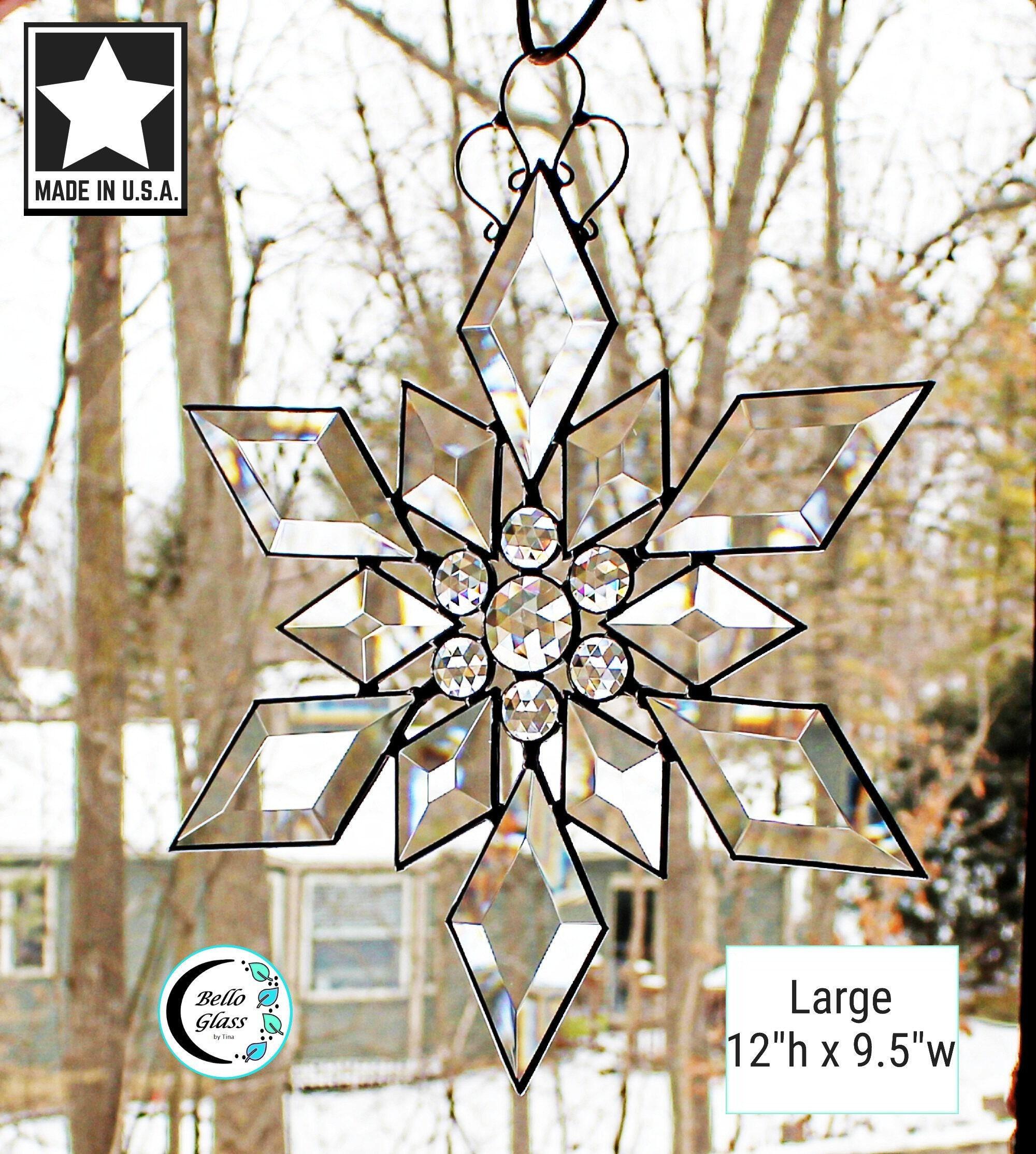 Products glass beveled star snowflake sizes finishes hanging window rainbow maker christmas and winter decoration brilliant reflection