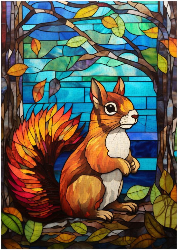 Stained glass squirrel jigsaw puzzle piece art of socks