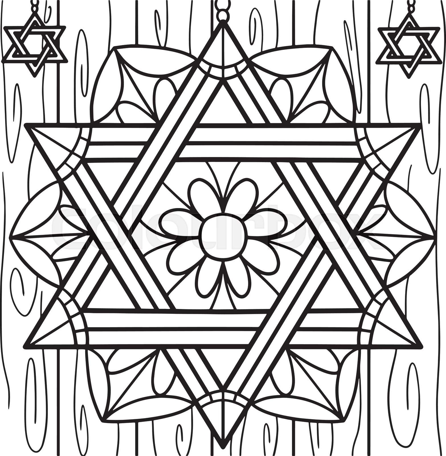 Hanukkah star of david coloring page for kids stock vector