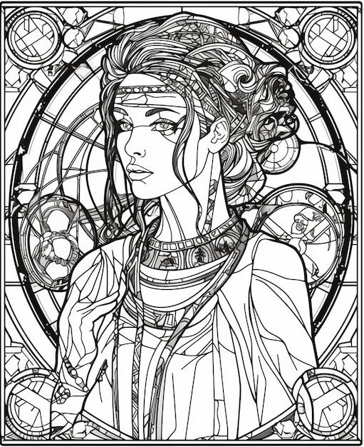 Premium ai image a coloring page of a woman with a pattern of stars and the word magic on it