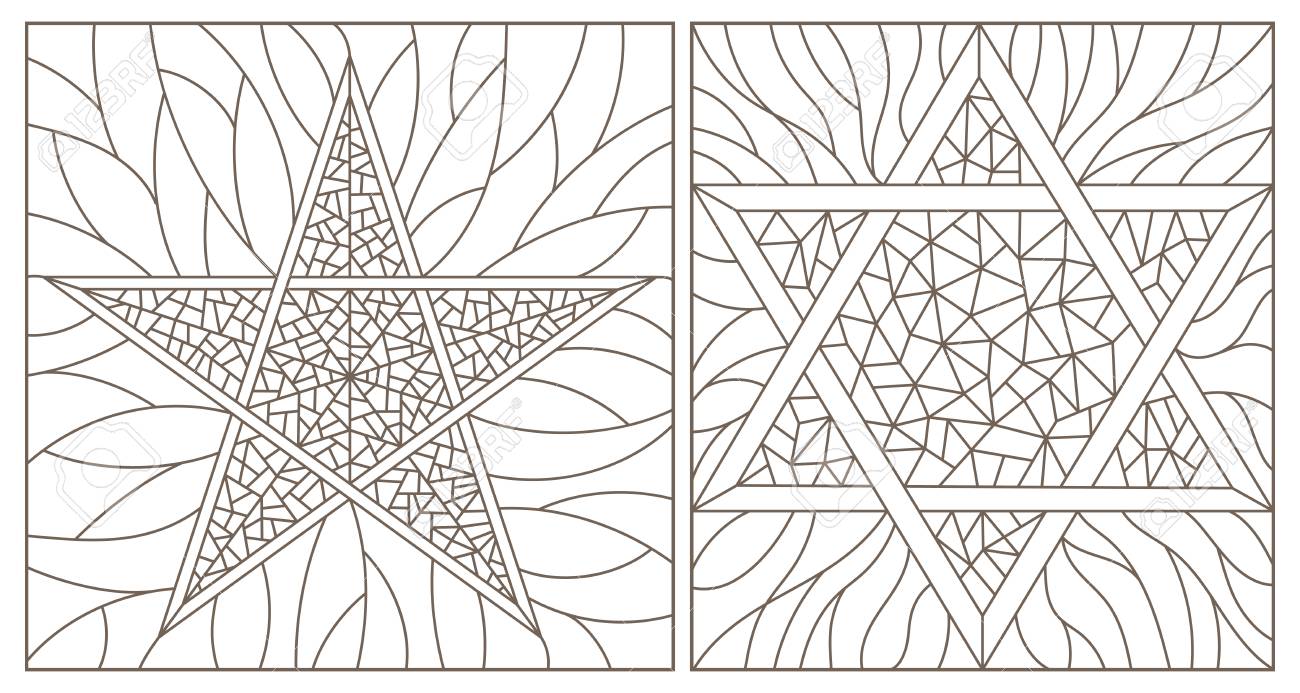 Set of contour illustrations of stained