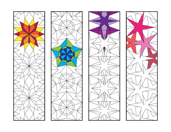 Geometric star bookmarks pdf coloring page