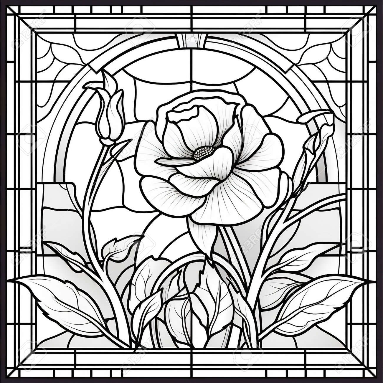 Stained glass flower coloring page stock photo picture and royalty free image image