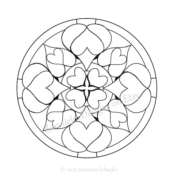 Stained glass valentine hearts pattern circle of hearts