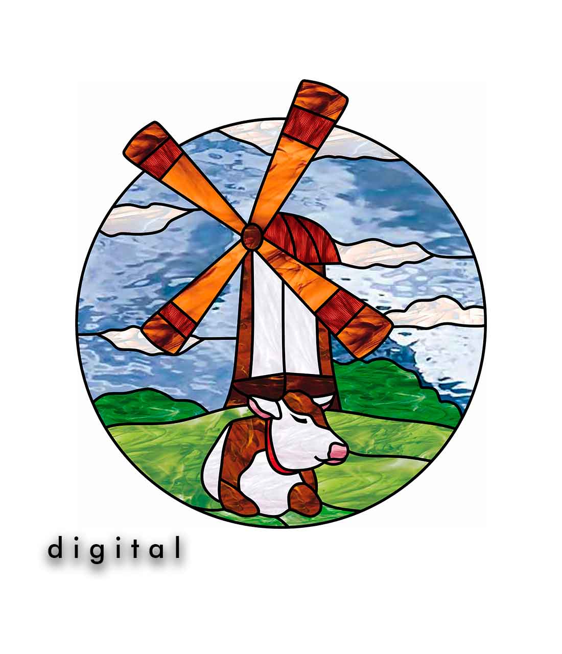 Stained glass cow pattern windmill rustic home decor farm holland highland cow moo cow â stained glass patterns suncatchers