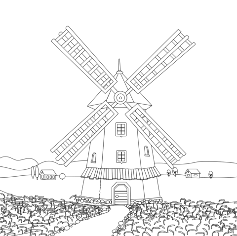 Windmills coloring pages free printable pictures