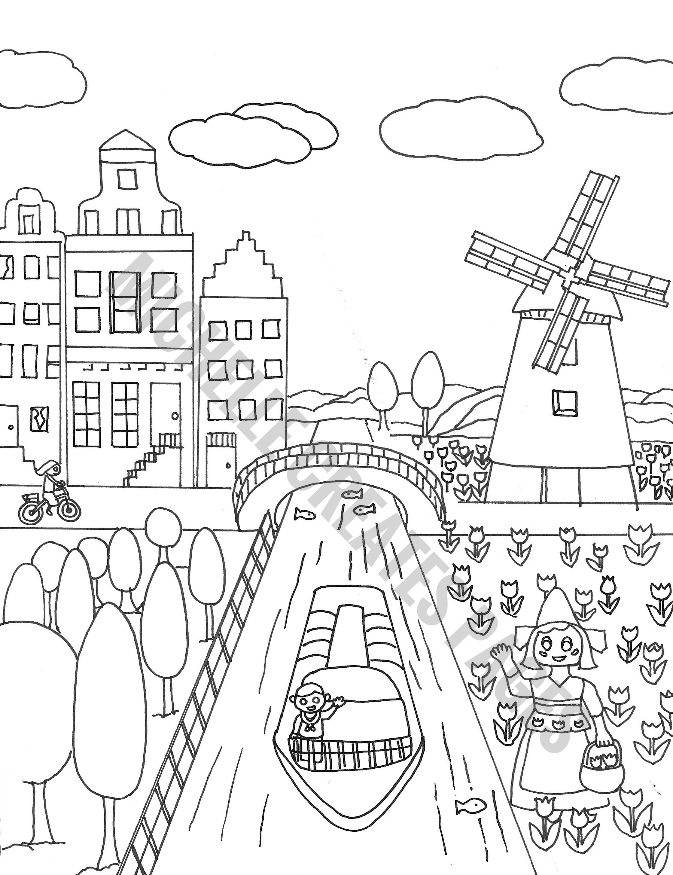 Around the world coloring single coloring page holland