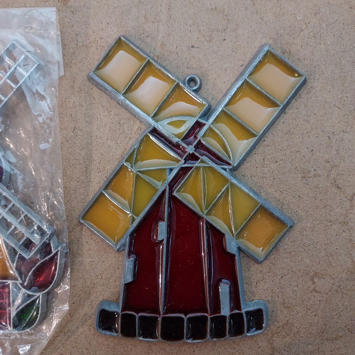 Stained glass sun catcher windmill holland hanging window art