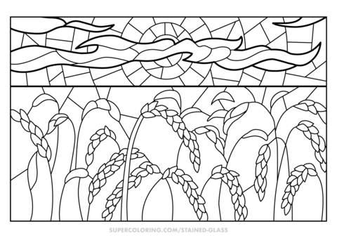 Wheat field stained glass coloring page free printable coloring pages