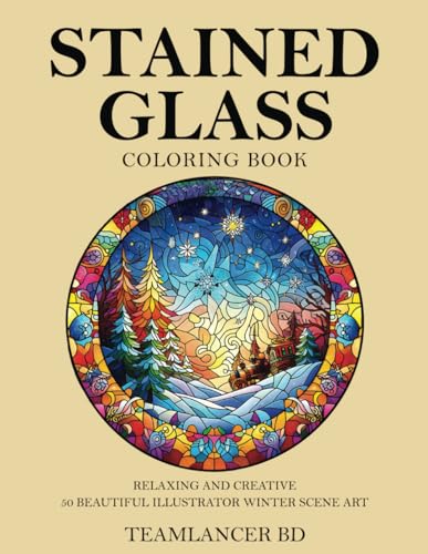 Stained glass coloring book relaxing and creative beautiful illustrator winter scene art by teamlancer bd