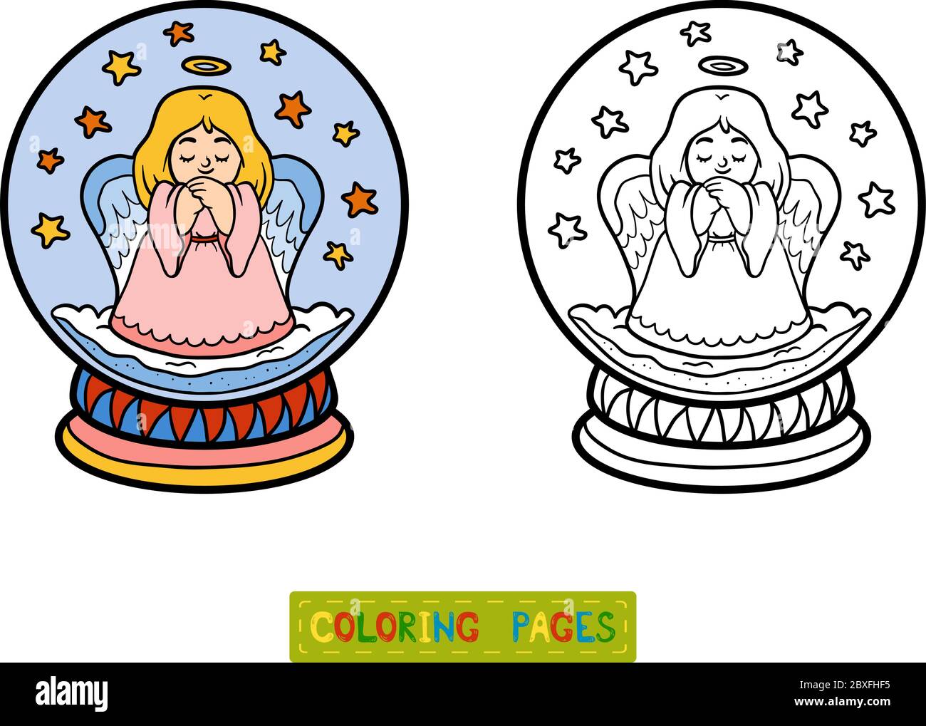 Coloring book for children winter snowball with angel stock vector image art