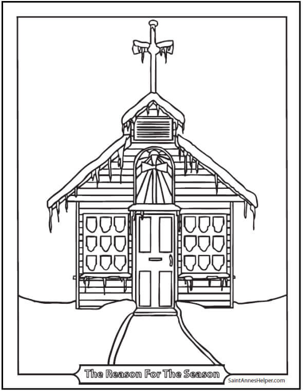 Church coloring page âïâï christmas church with stained glass windows