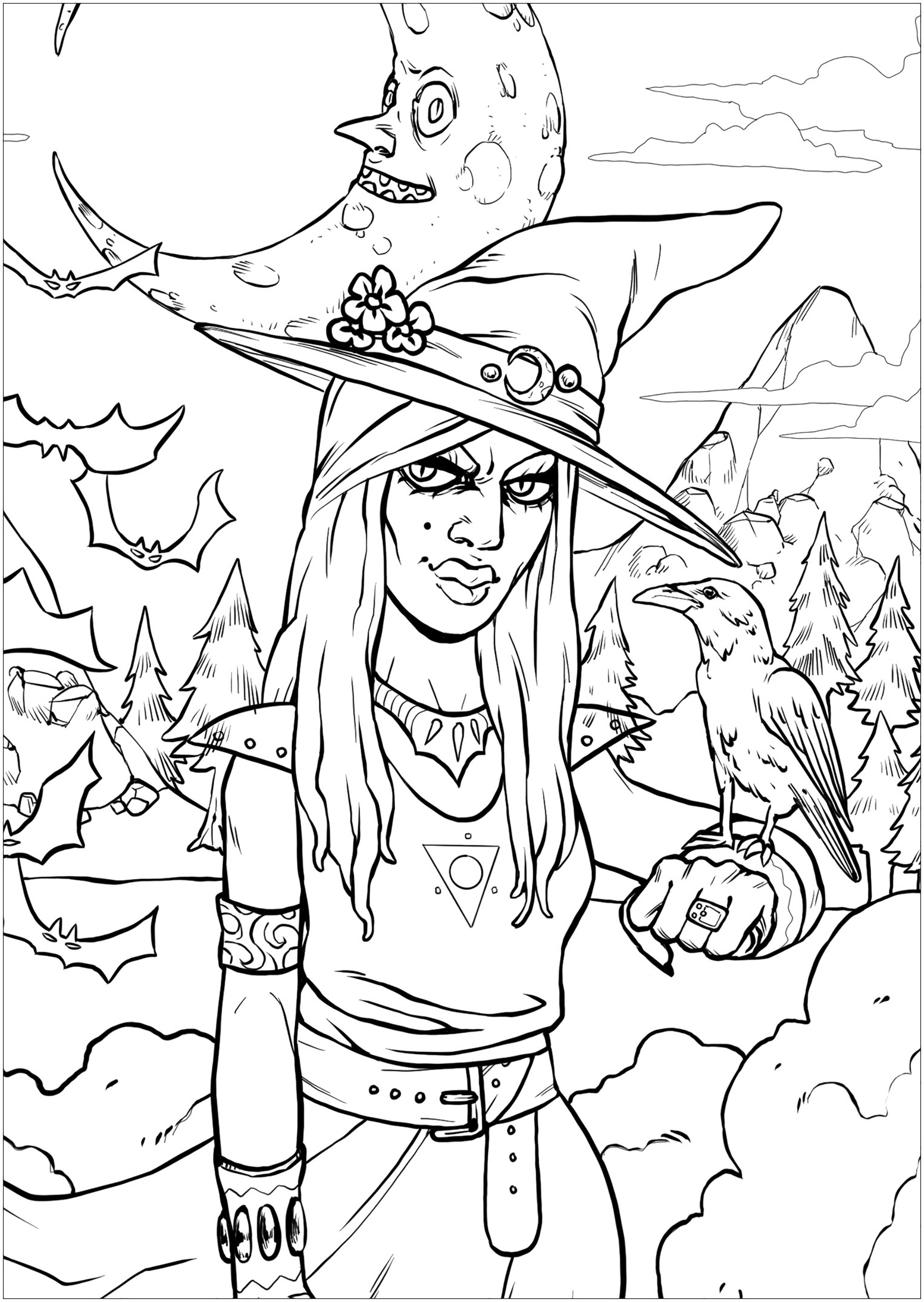 Halloween witch and her raven