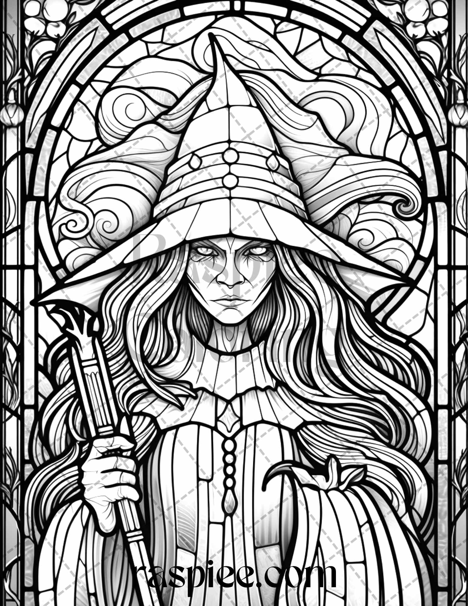 Halloween stained glass grayscale coloring pages printable for adul â coloring