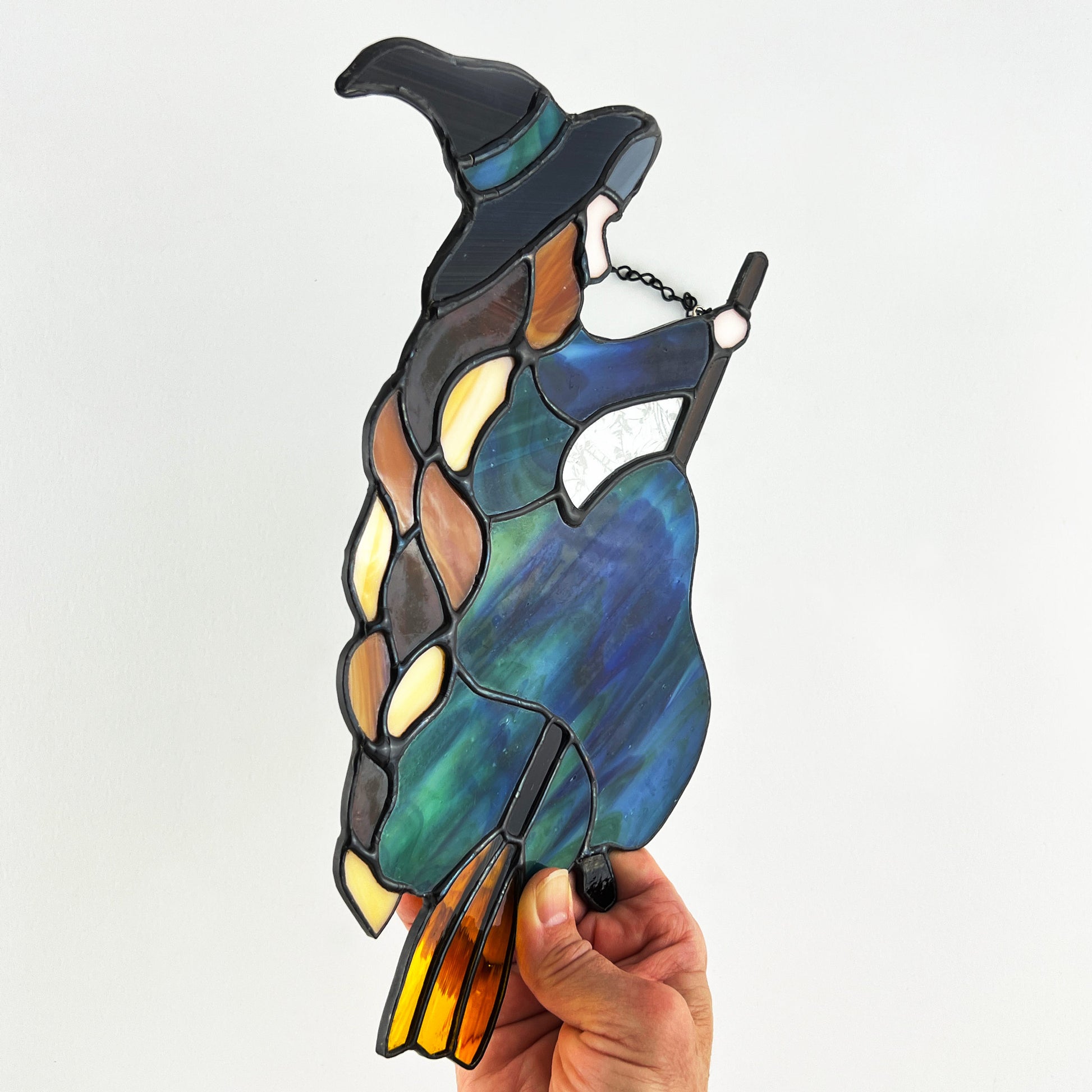 Witch flying on a broomstick â stained glass stitcher
