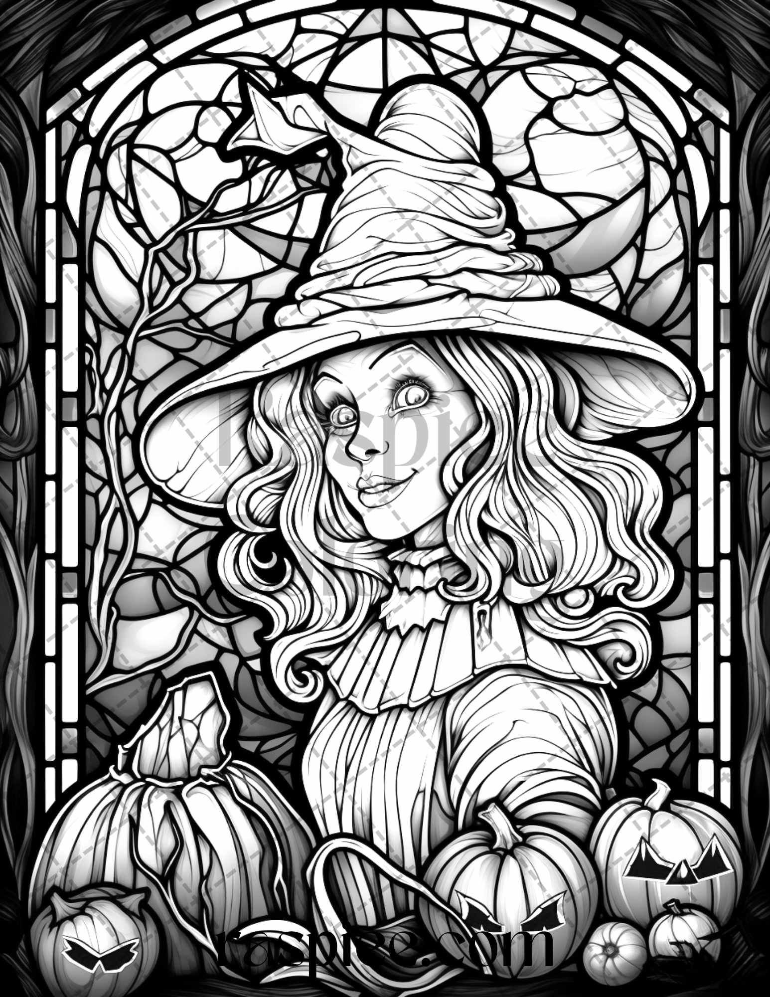 Halloween stained glass grayscale coloring pages printable for adul â coloring