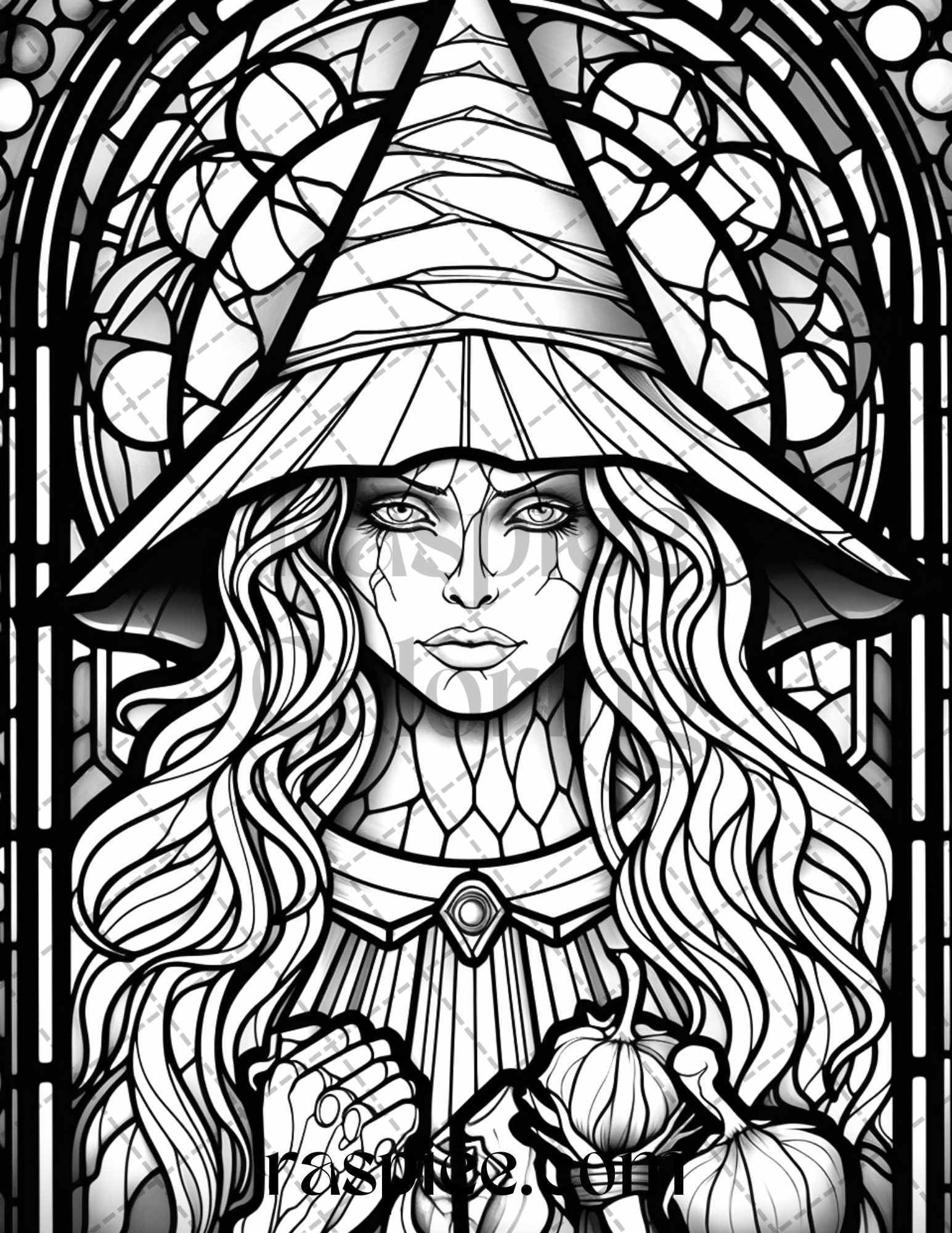 Halloween stained glass grayscale coloring pages printable for adul â coloring