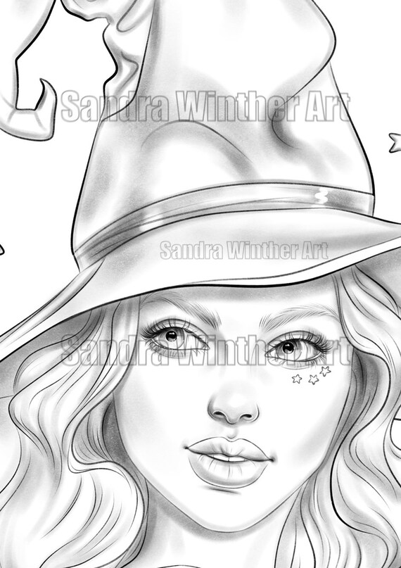 Witch printable digital coloring page download now