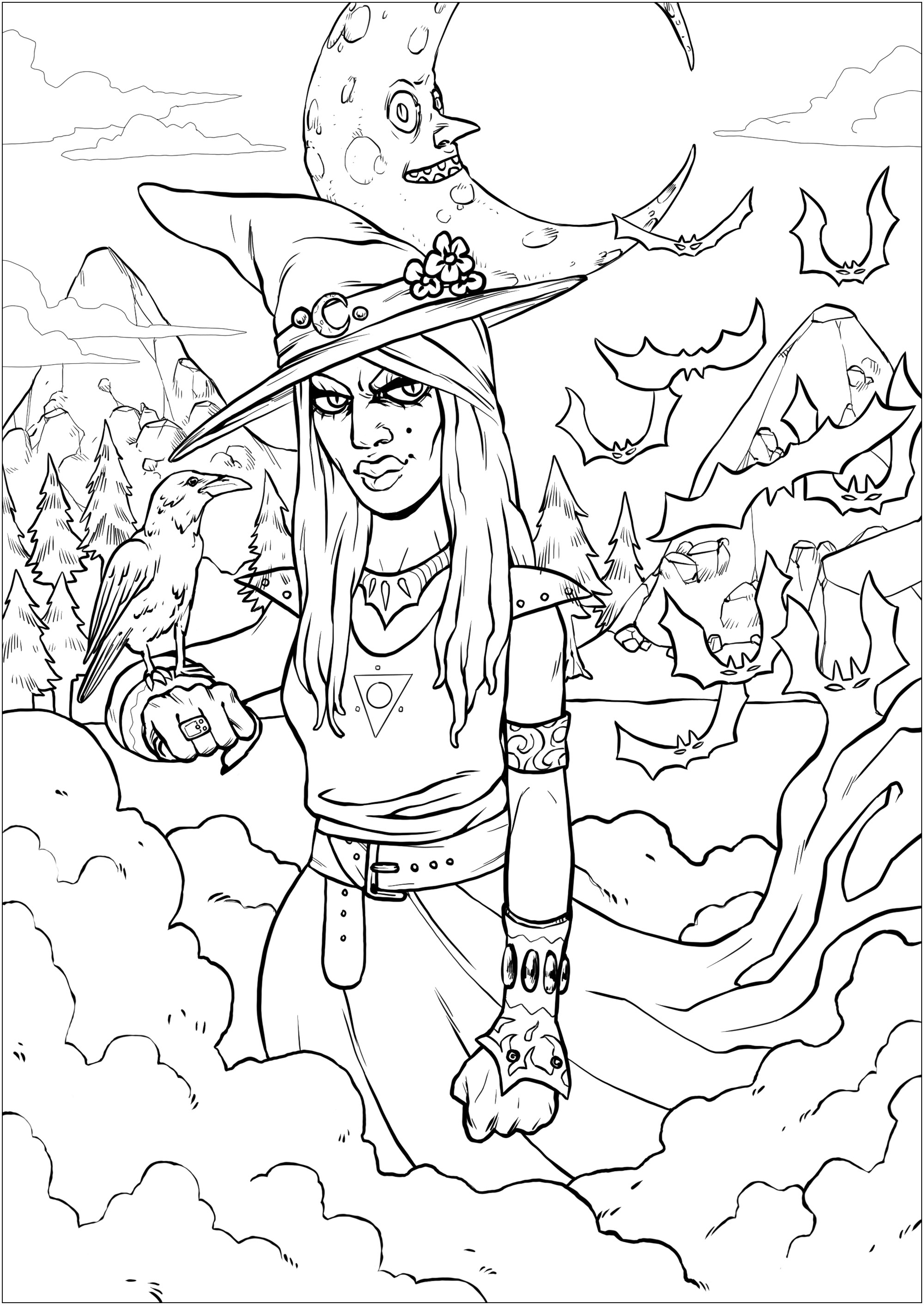 Halloween witch and her raven