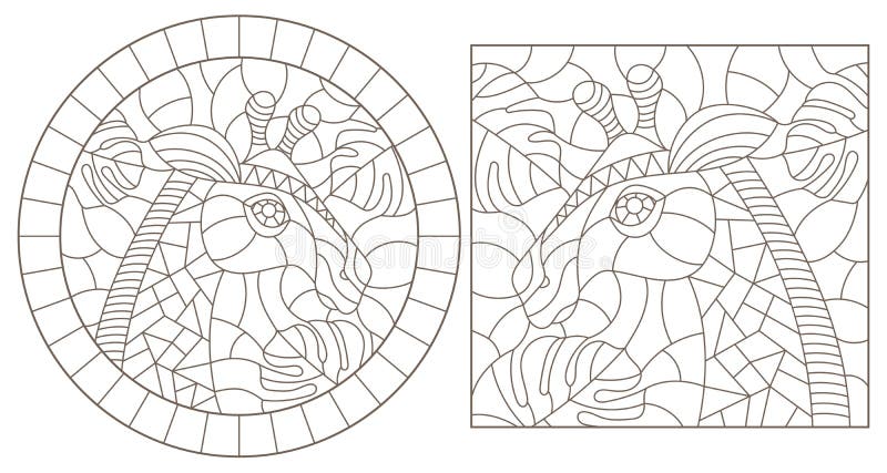 Set of contour heads of wolf