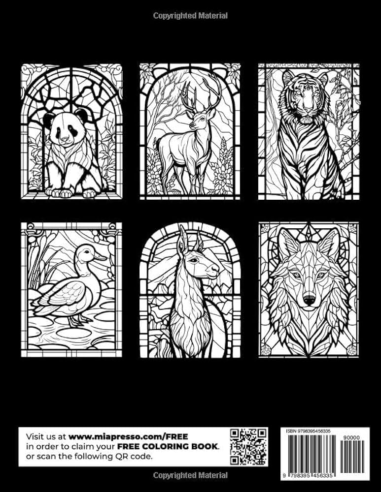 Stained glass animals coloring book stained glass patterns coloring book for adults stress relief animal book for coloring stain glass art adult books coloring books adults relaxation presso mia