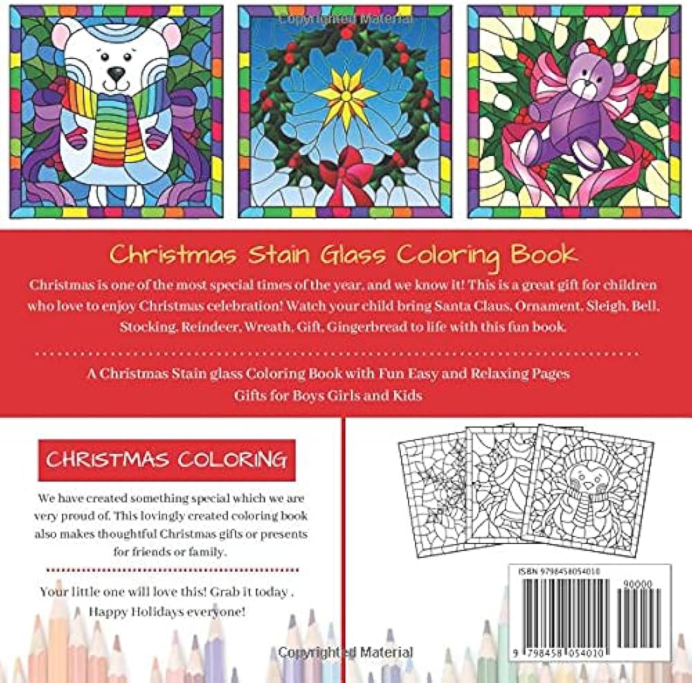 Christmas stained glass coloring book fun coloring activities with santa claus reindeer snowmen and many more mccoy felicia books
