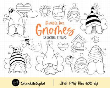 Bumble bee gnomes digital stamp coloring outline arts by catandmedigital