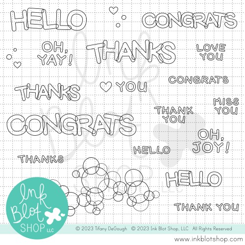 Outline greetings x clear stamp set â ink blot shop llc
