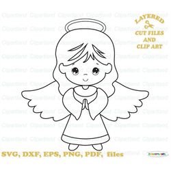 Instant download cute angel outline svg cut files and clip