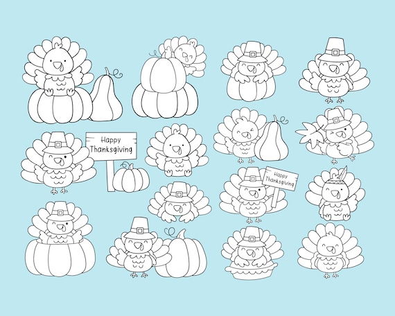 Cute turkey digital stamp outline coloring autumn clipart fall clipart turkey clipart pumpkin clipart turkey stamp png coloring page clipart