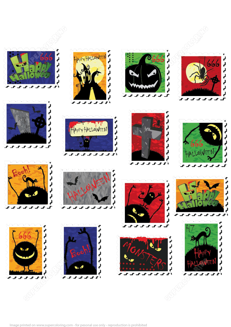 Printable halloween postage stamps stickers or lables free printable papercraft templates