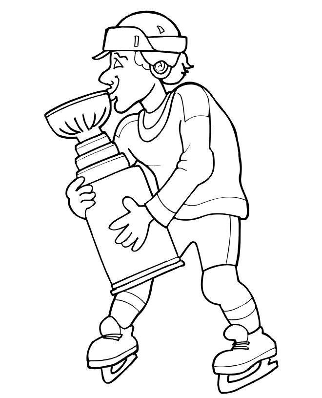 Hockey coloring page player kissing the stanley cup