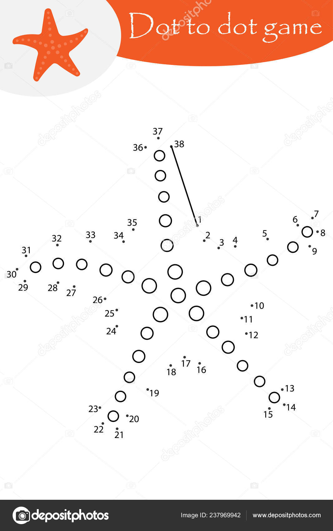 Starfish cartoon style dot dot game coloring page education numbers stock vector by olyabymailru