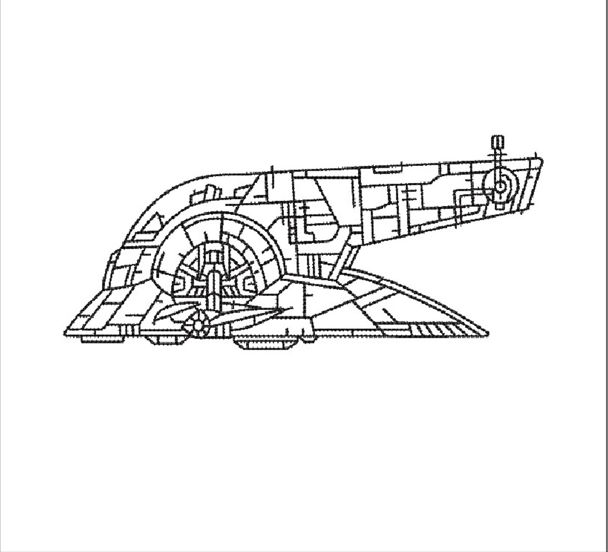 Star wars line art slave one embroidery design file