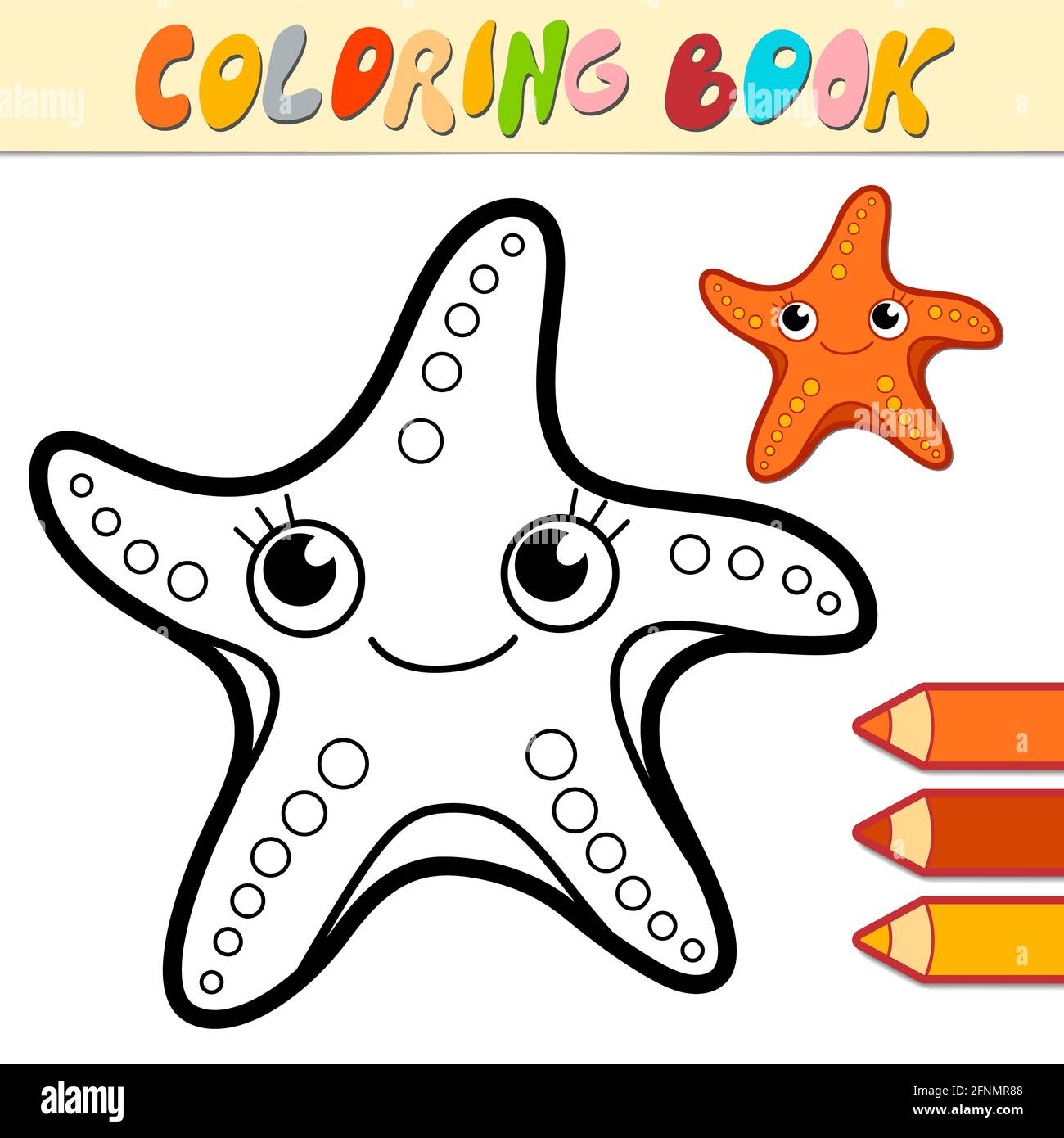 Coloring book or page for kids starfish black and white illustration stock photo