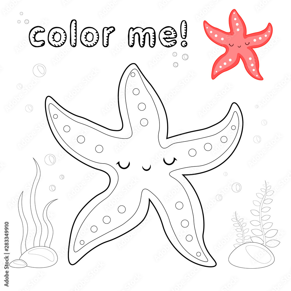 Outline starfish coloring page black and white starfish cartoon character vector illustration isolated on white background marine animals coloring book game for kids vector
