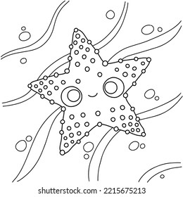 Cute starfish coloring page kawaii character stock vector royalty free