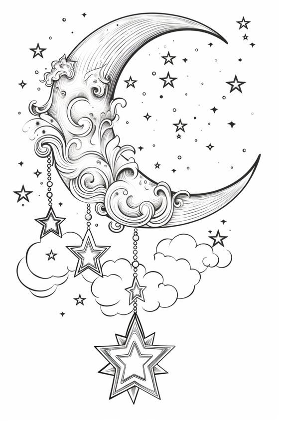 Moon and stars coloring page for adults witch coloring pages star coloring pages moon coloring pages