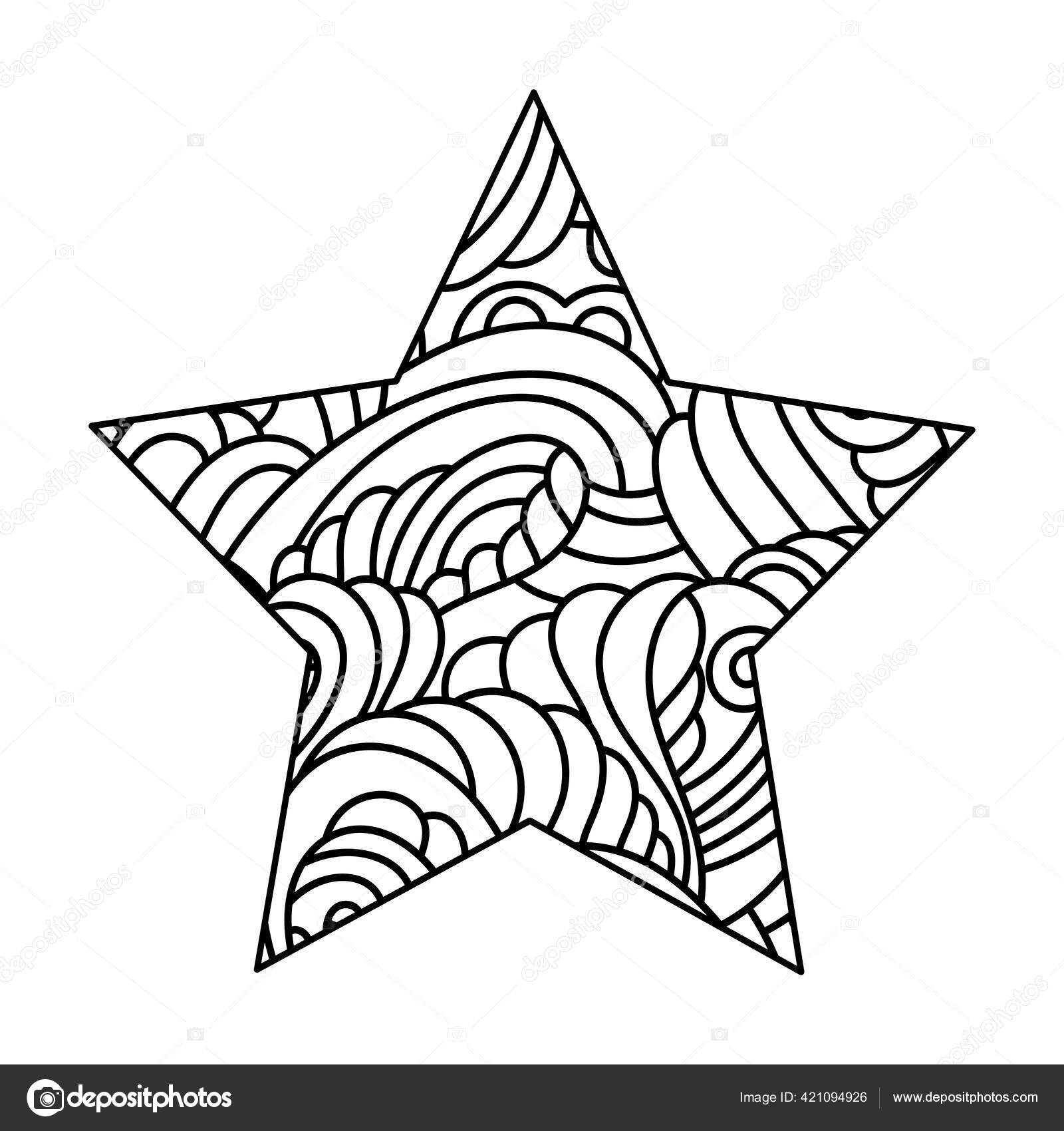 Coloring pages adults children hand drawn five pointed star ethnic stock vector by axenova