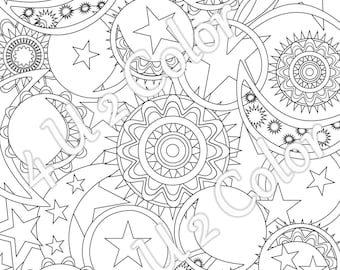 Sun moon stars coloring page sun moon stars coloring page adult coloring page printable coloring page downloadable page
