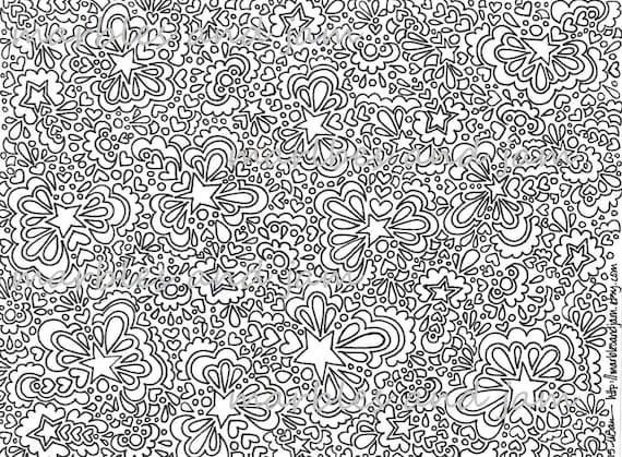 Stars and hearts printable adult coloring page