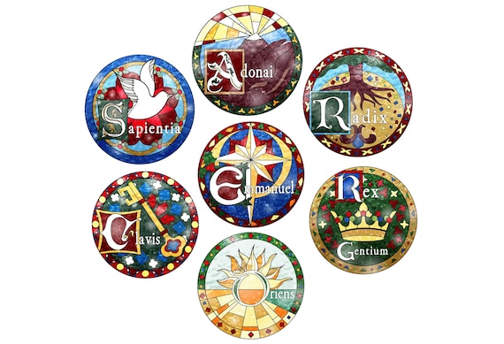 Printable advent o antiphon stained glass ornament bundle plus coloring pages digital download