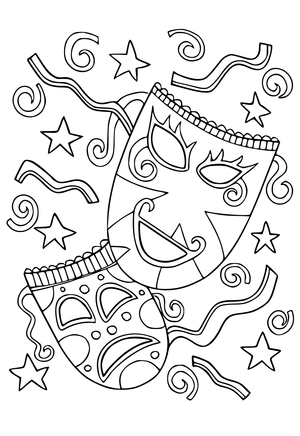 Free printable mardi gras stars coloring page for adults and kids