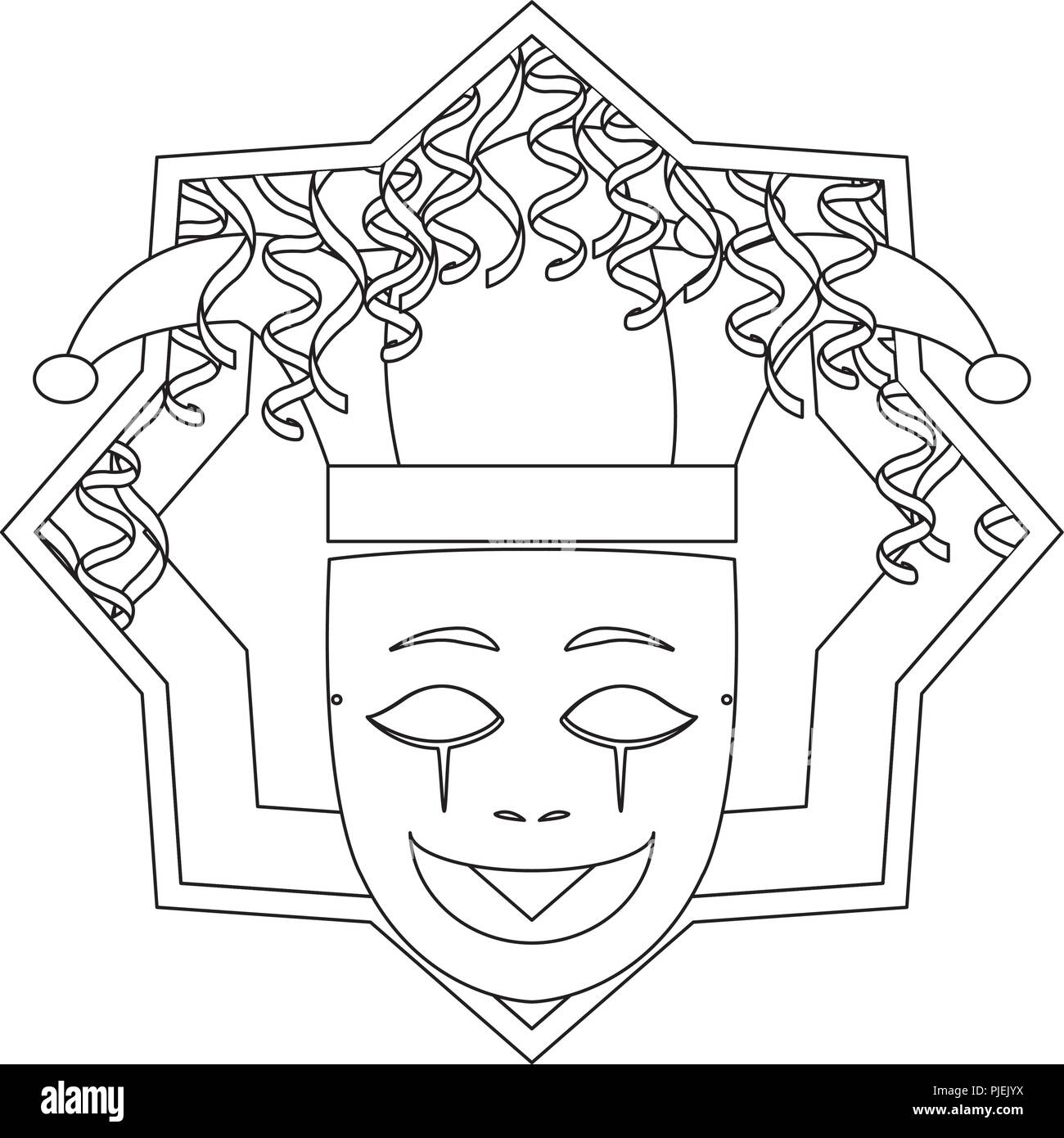 Line jester with fashion mask and hat inside star stock vector image art