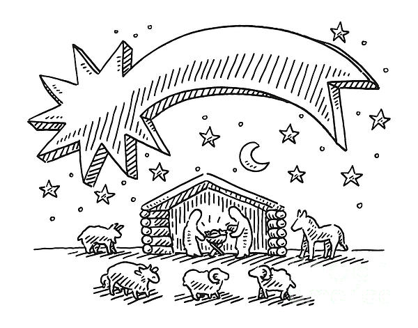 Nativity set star of bethlehem drawing greeting card by frank ramspott