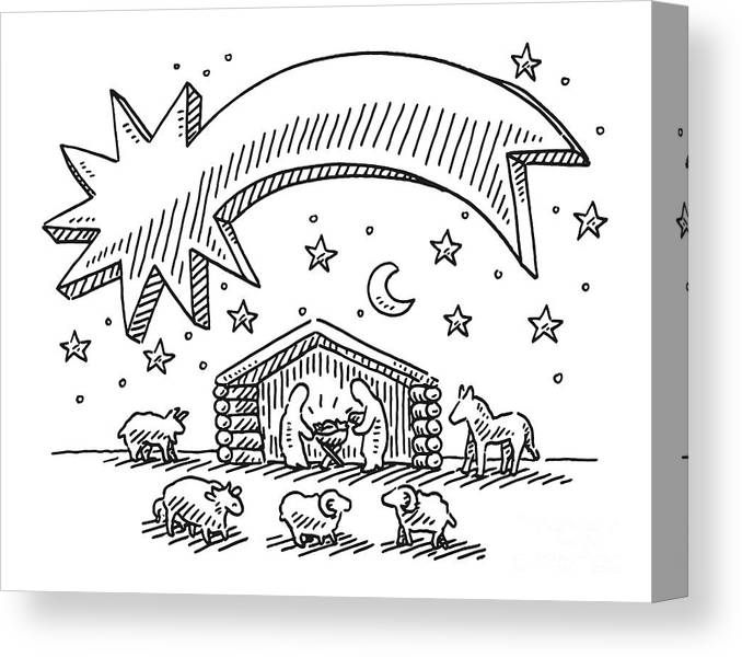 Nativity set star of bethlehem drawing canvas print canvas art by frank ramspott